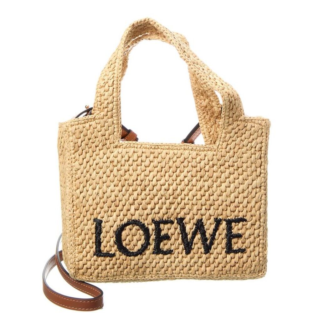 Loewe Font Mini Raffia Tote, Beige